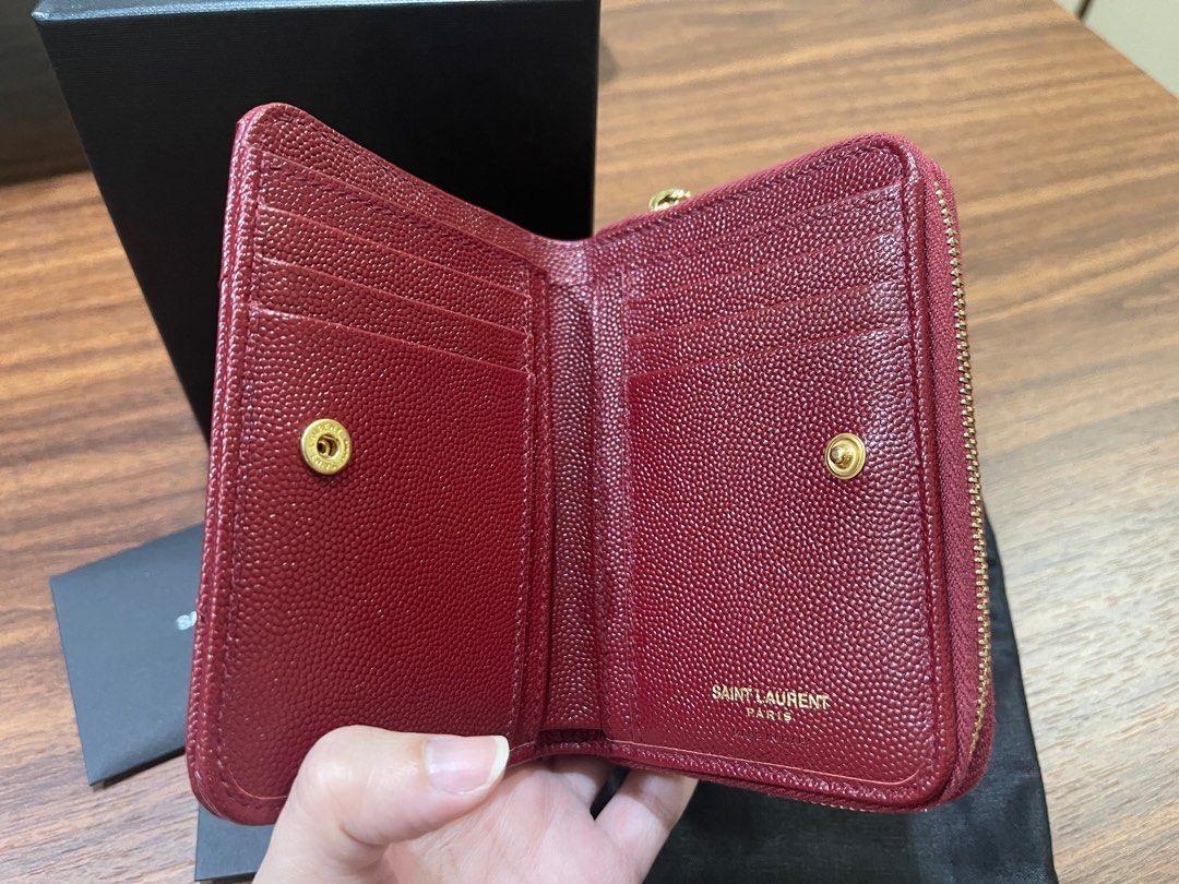 Monogram compact zip around wallet in grain de poudre embossed leather shop