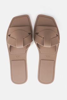 ZARA 平底交叉綁帶橡膠拖鞋 (歐碼37) - 灰褐色629748224928031119