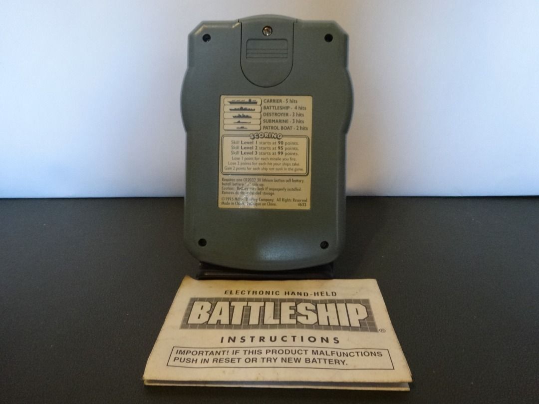 1995 Milton Bradley Handheld Electronic Battleship Game (Category: Others) located in Pasay City. Submitted by mik39021 (Listing ID 1295958872, Image 2). Description: Milton Bradley Electronics: Battleship 1995 Condition: -Complete -Working Sounds and LCD -Worn casing Payment Options: G-Cash BPI Online Paypal (additional +6% of item price) Shipping: -Grab Express -Lalamove -J&T Express (buyer shoulders shipping fee).
