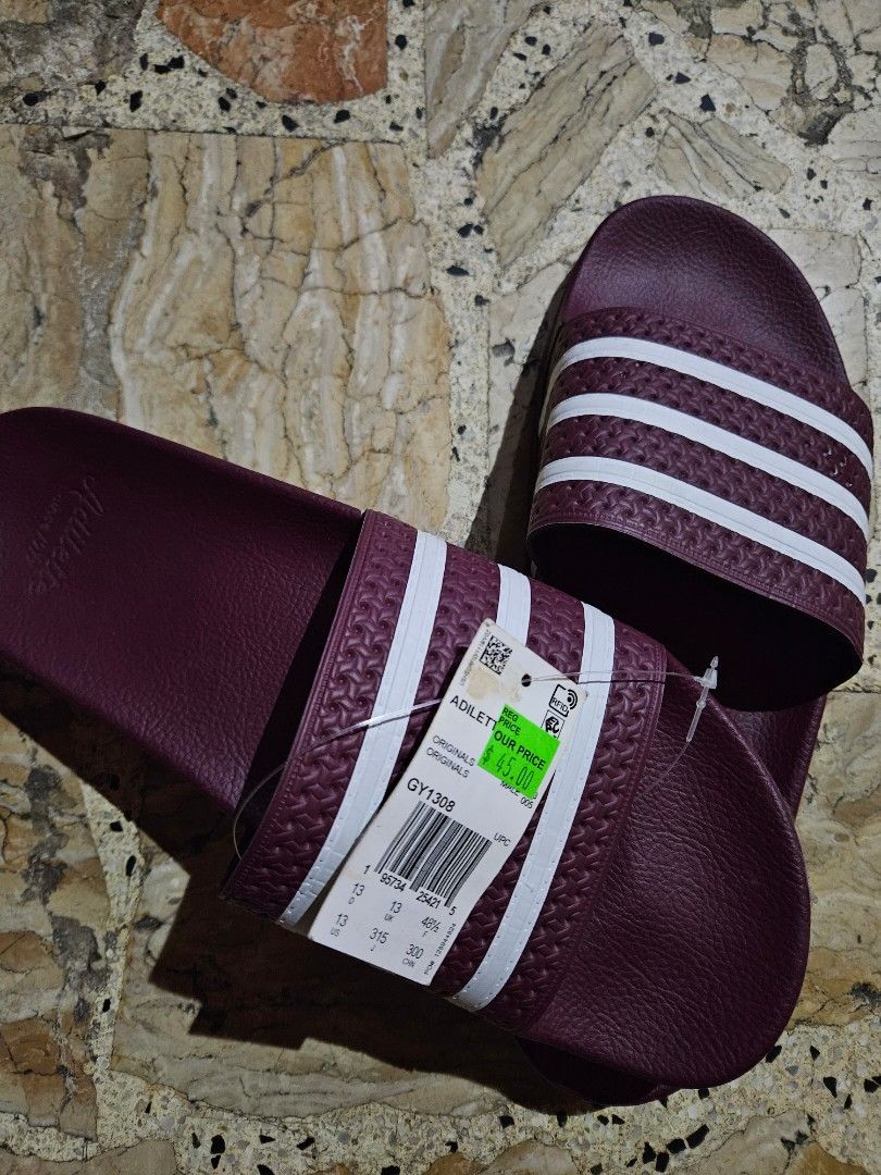 Adidas Adilette Slides Maroon Size 13 Men s Fashion Footwear Slippers Slides on Carousell