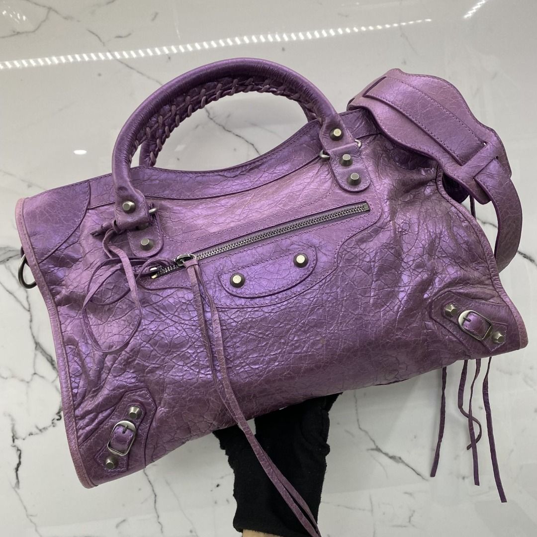 BALENCIAGA 115748 PURPLE DISTRESSED 2WAY CITY SHOULDER BAG 