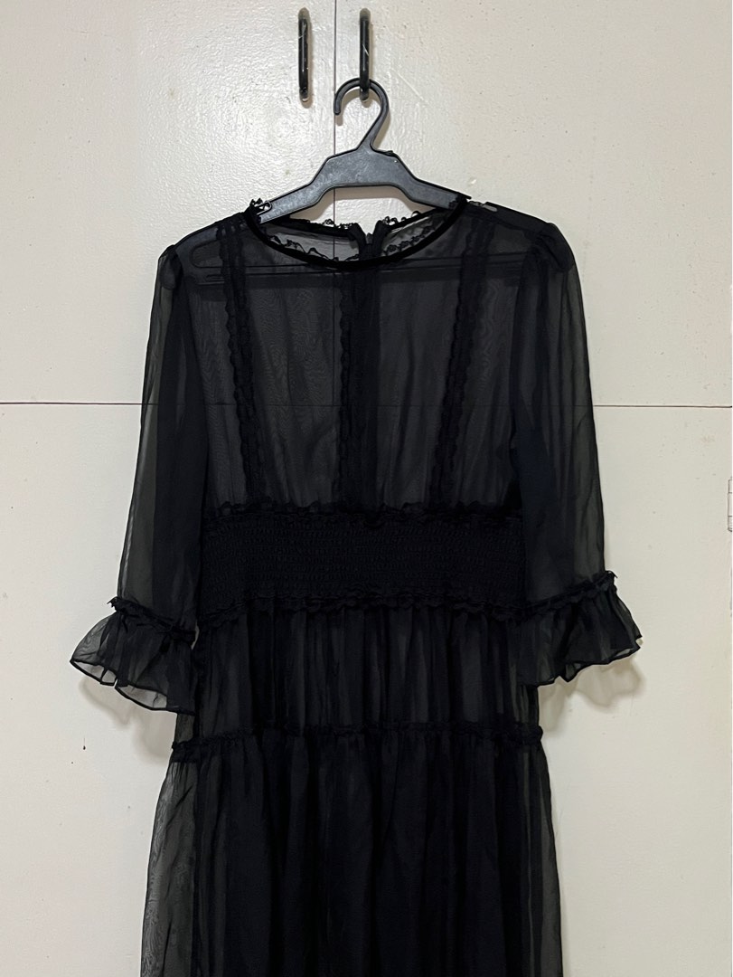 Long Sleeve Sheer Maxi Dress - Black main image 1