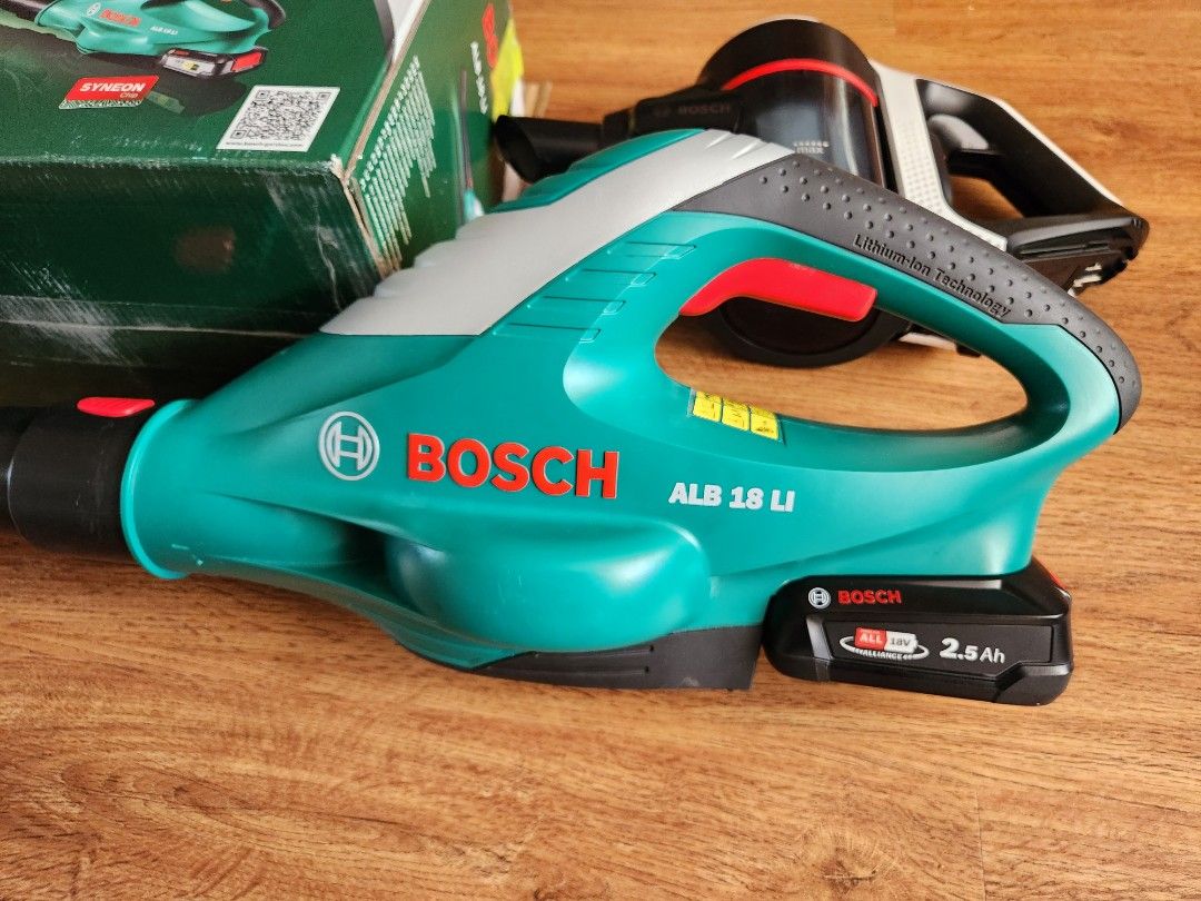 Bosch 18V Leaf Blower and Vacuum (Category: Construction Tools & Equipment) located in Marilao. Submitted by carloyacob (Listing ID 1295943513, Image 2). Description: Bosch 18V Blower and Vacuum Set *With signs of use Includes the following: 1. Cordless Leaf Blower ALB 18 LI (with box packaging and paper inserts) 2. Cordless Vacuum Unlimited Serie 6 (As is, working, without accessories) 3. Bosch All 18V Alliance 2.5AH Battery 4. Bosch AL 1830 CV 