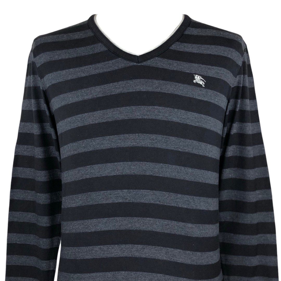Burberry Black Label Grey Stripes Long Sleeve Tee Shirt 2 Fit S