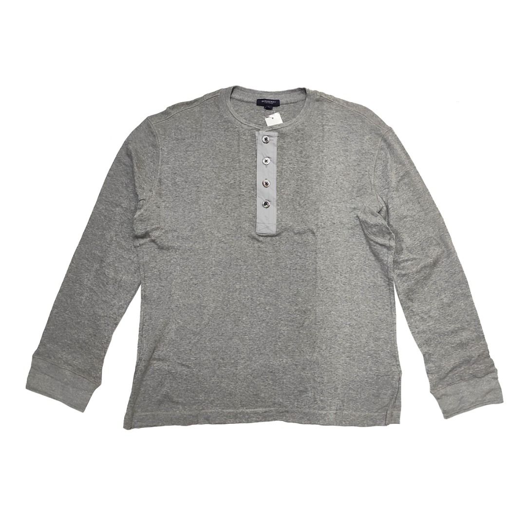 Burberry London Japan Made Grey Henley Style Long Sleeve T Shirt