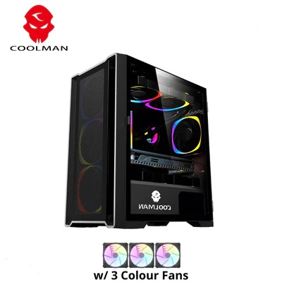 COOLMAN RUBY GAMING CASE WITH 3X120MM RGB FANS (BLACK), Computers ...