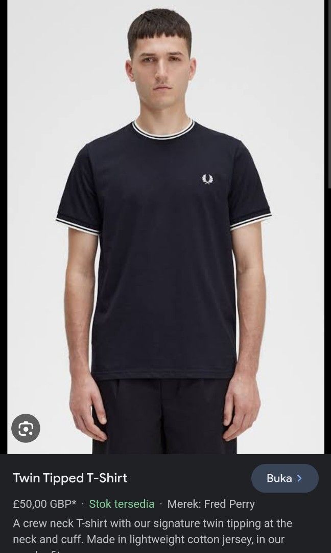 FRED PERRY M1588 TWIN TIPPED TEE BLACK Fesyen Pria Pakaian Atasan di Carousell
