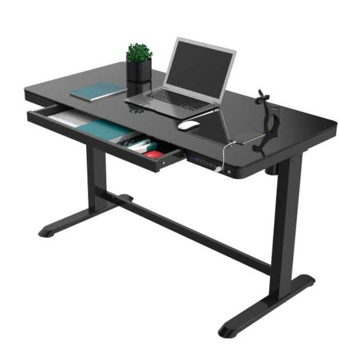 Giolio ll Programmable Electric Adjustable Table (Black/ Tempered Glass ...