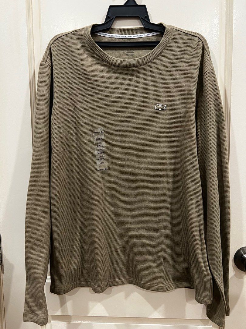 Lacoste Sleepwear Men s Light Brown Waffle Knit Thermal Long Sleeve Lounge