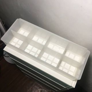 Long frosted translucent plastic cabinet drawer basket storage organizer with divider dividers