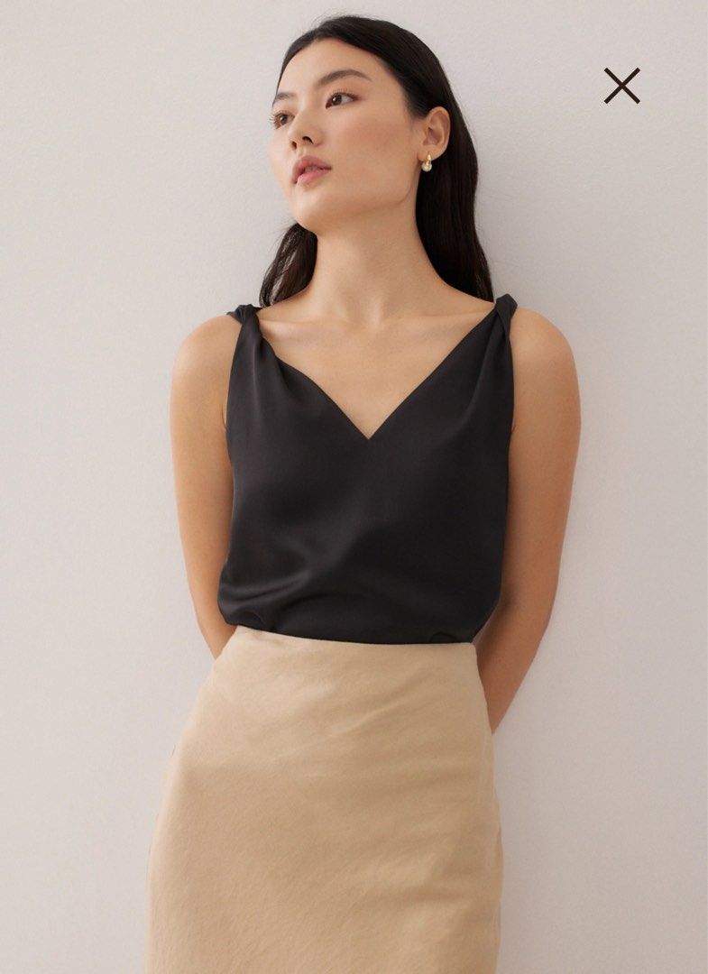 Love Bonito Arisse Satin Shell Top in Black Nude Both Size XL Women s Fashion Tops Sleeveless on Carousell