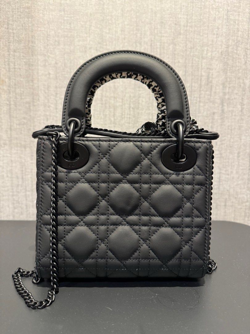 Mini Lady Dior Bag Black Ultramatte Cannage Calfskin with 30 Montaigne Mitzah Scarf