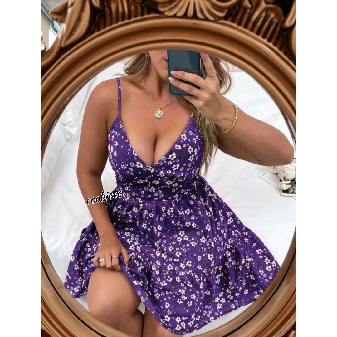 Purple floral dress plus size shop