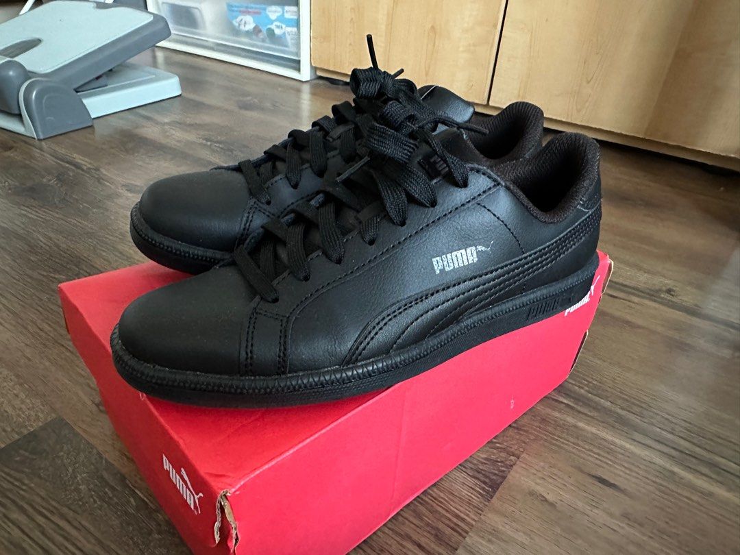 Puma Smash L Black Leather Women s Fashion Footwear Sneakers on Carousell