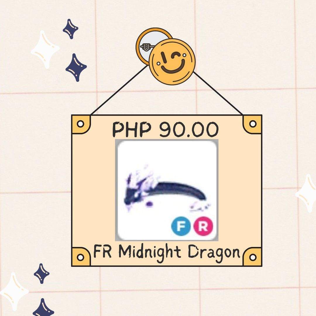 Roblox/Adopt Me | Midnight Dragon (Category: Others) located in Antipolo. Submitted by loura21 (Listing ID 1287727007, Image 1). Description: The Midnight Dragon is a Legendary Pet from Lunar New Year 2024 (Robux). It is currently worth a little more than the Chocolate Egg. It is currently worth a little less than the Christmas Gift. It is currently about equal in value to the Quad Stroller. PS: Hello guys, I'm selling Adopt Me Pets. I don't make