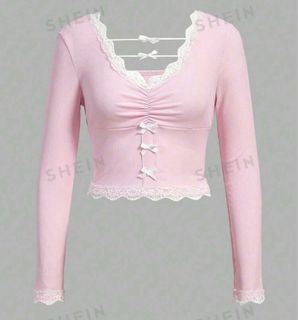 ROMWE SHEIN COQUETTE TOP PINK WITH RIBBONS