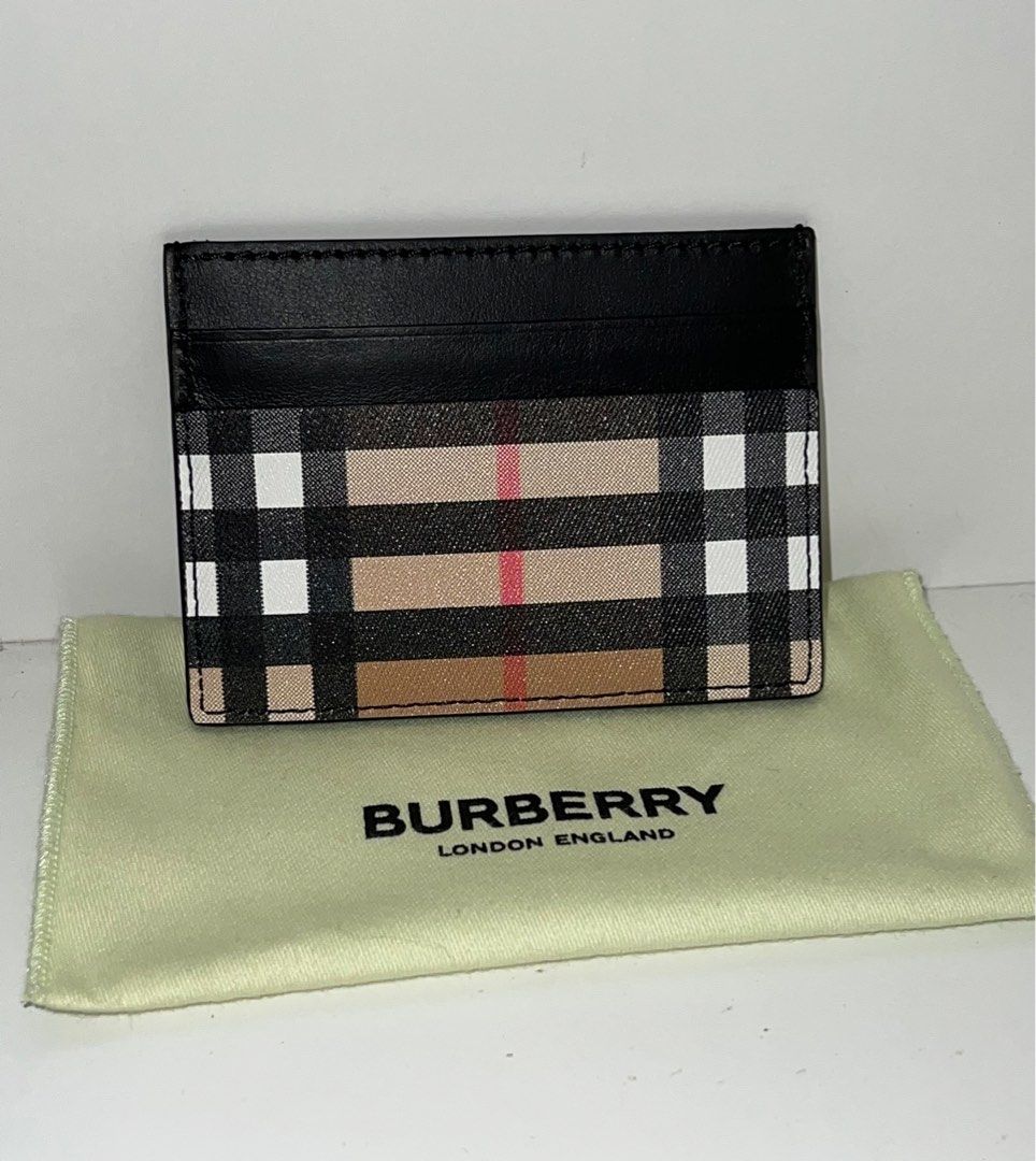 RUSH SALE Brand New Authentic Burberry Black Sandon Signature Check Canvas Leather Card Holder Case Luxury Bags Wallets on Carousell