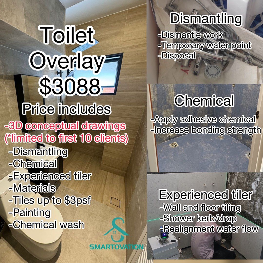 Tiling by Direct Contractor Toilet Renovation Tiling contractor and overlay hacking demolition dismantling renovation cement screed floor screed self leveling carpentry cabinet62853067327875111