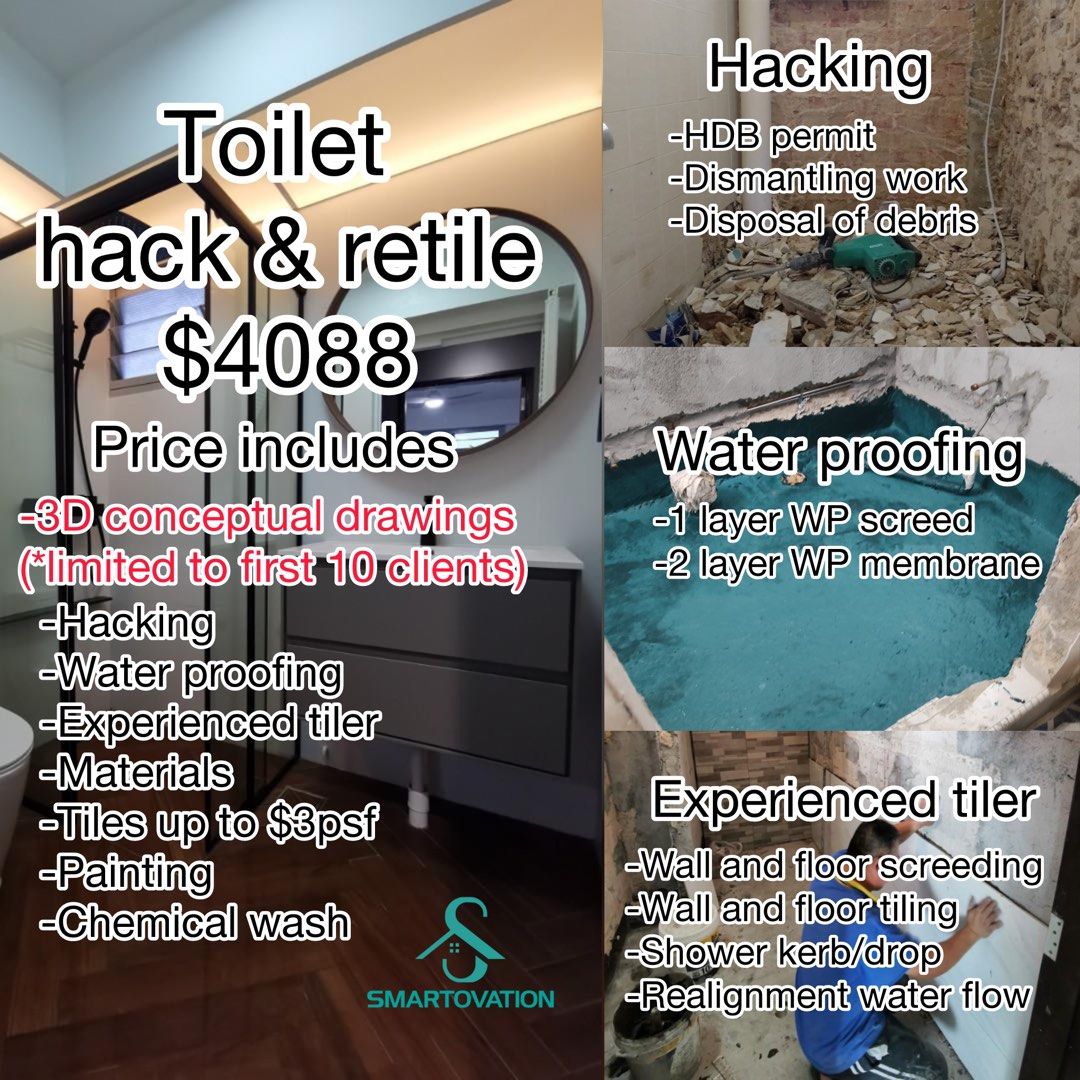 Tiling by Direct Contractor Toilet Renovation Tiling contractor and overlay hacking demolition dismantling renovation cement screed floor screed self leveling carpentry cabinet62853067327875112