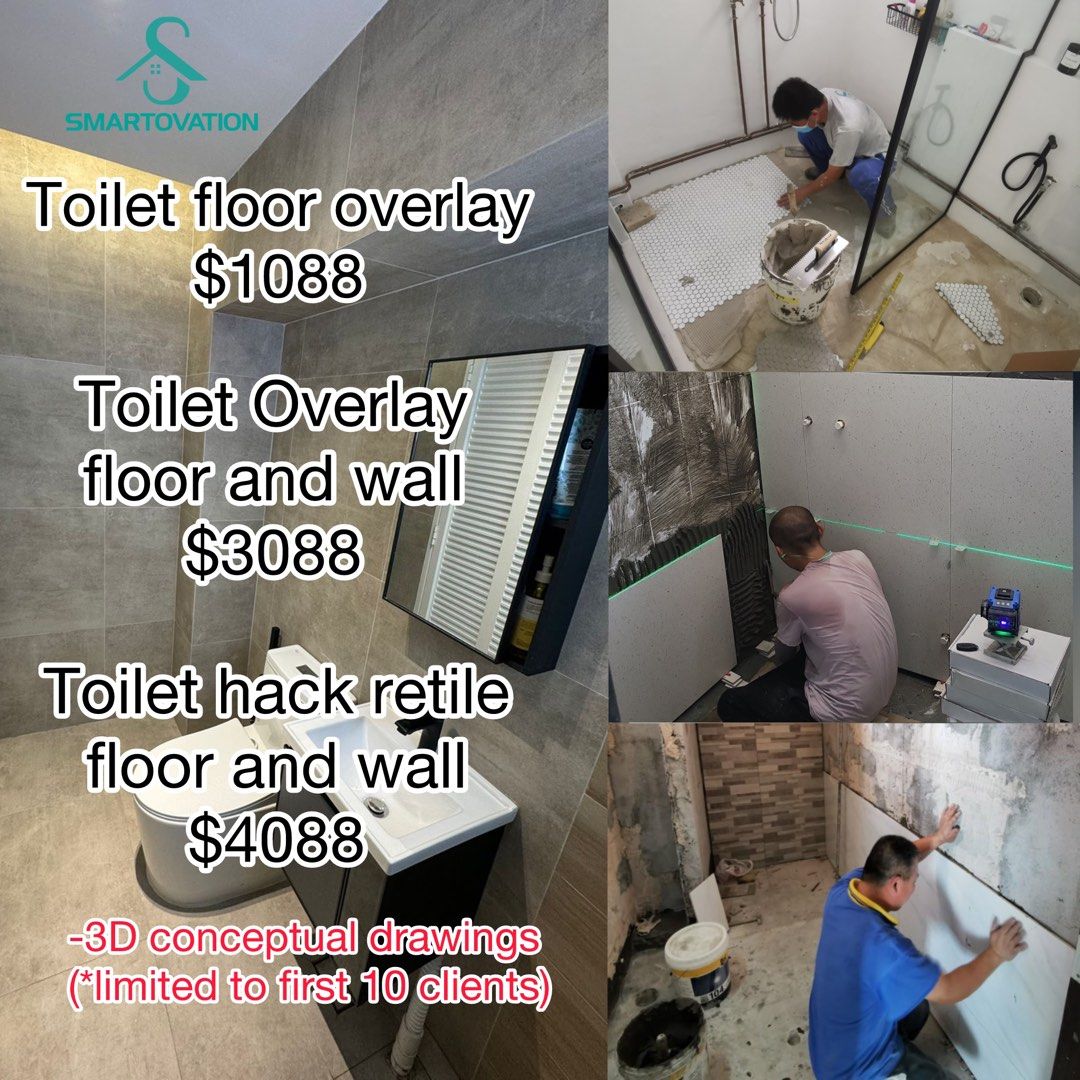 Tiling by Direct Contractor Toilet Renovation Tiling contractor and overlay hacking demolition dismantling renovation cement screed floor screed self leveling carpentry cabinet62853067327875110