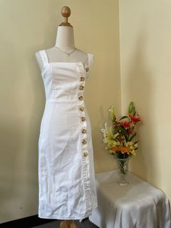 URBAN REVIVO White Denim Midi Dress
