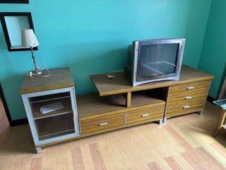 Wooden TV Console / Cabinet with Storage Drawers (FREE Sony TV)