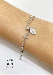 18K Saudi White Gold Rosary Bracelet size 7