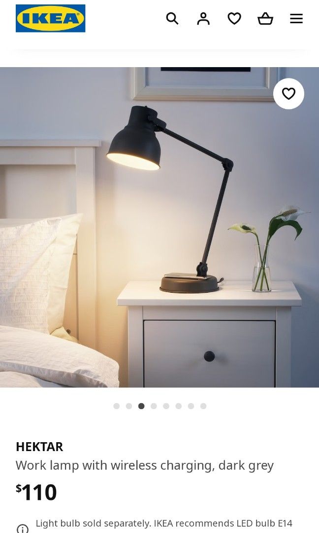 4 lamps IKEA HEKTAR Work lamp with wireless charging dark grey x2 HEKTAR Wall clamp spotlight dark grey HEKTAR Floor lamp dark grey