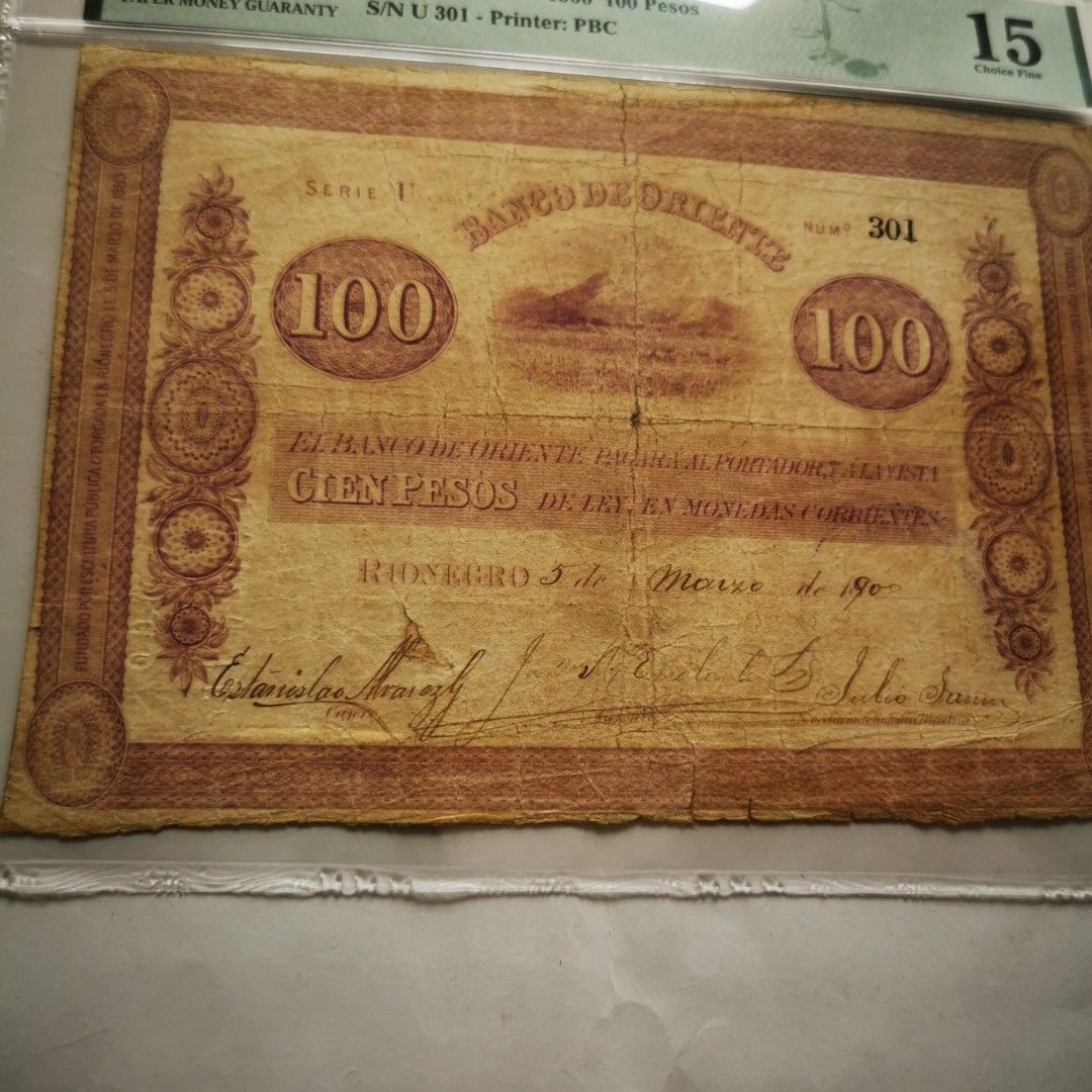 🇨🇴手簽老紙1900年哥倫比亞Banco de Oriente 100 披索Peso PMG 15, 興趣及遊戲, 收藏品及紀念品, 錢幣-  Carousell