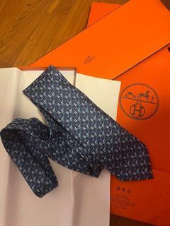 Authentic Hermes  Cravate Twill Tie Tenle de Jockey Marine/Bleu/Turquoise