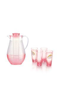 AVON ROSE PITCHER WITH INFUSER AND 4-PC FAUX GLASS TUMBLER SET