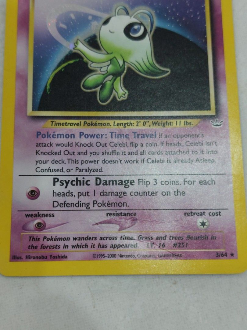 Celebi - 3/64 - Holo Rare - Unlimited Edition Pokemon Neo Revelation with  Creases, Hobbies & Toys, Toys & Games on Carousell