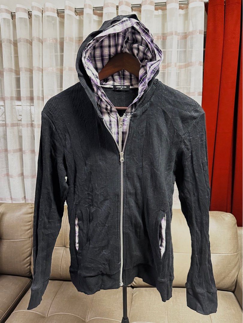 Comme ca ism Double Styled Jacket Black and Checked Hoodie Jacket with zipper Women s Fashion Coats Jackets and Outerwear on Carousell