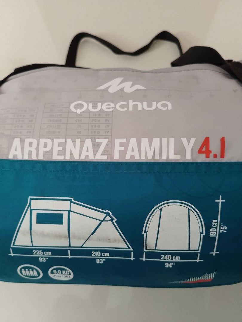 Decathlon Quechua ARPENAZ FAMILY 4.1 Tent, Sports Equipment, Hiking ...