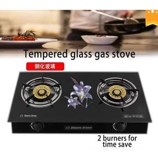 Double-burner Gas Stove Stainless Steel Body Tempered Glass Gas Cooker Stove