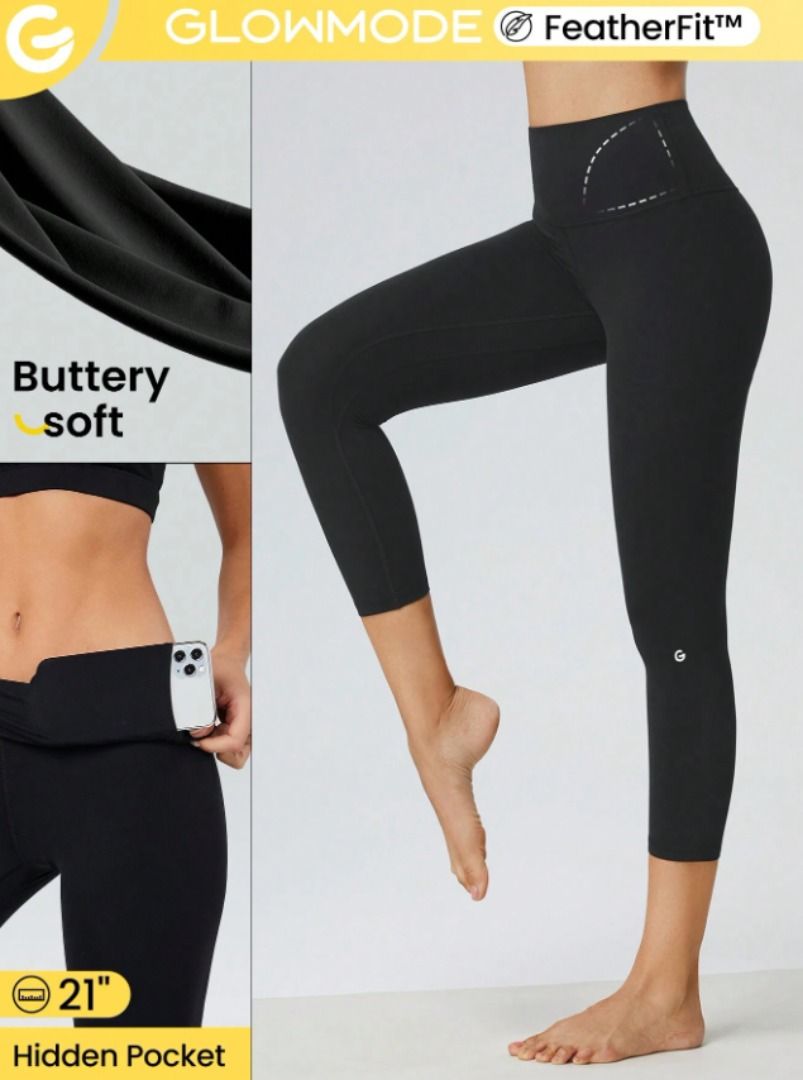 GLOWMODE 21 FeatherFit™ Capris Yoga Leggings Buttery Soft Non See-Through  Tummy Control Gym Tights With Hidden Pocket at Waist, Women's Fashion,  Activewear on Carousell