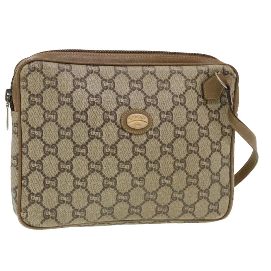 GUCCI Vintage Unisex GG Plus Canvas Clutch Bag PVC Leather Beige