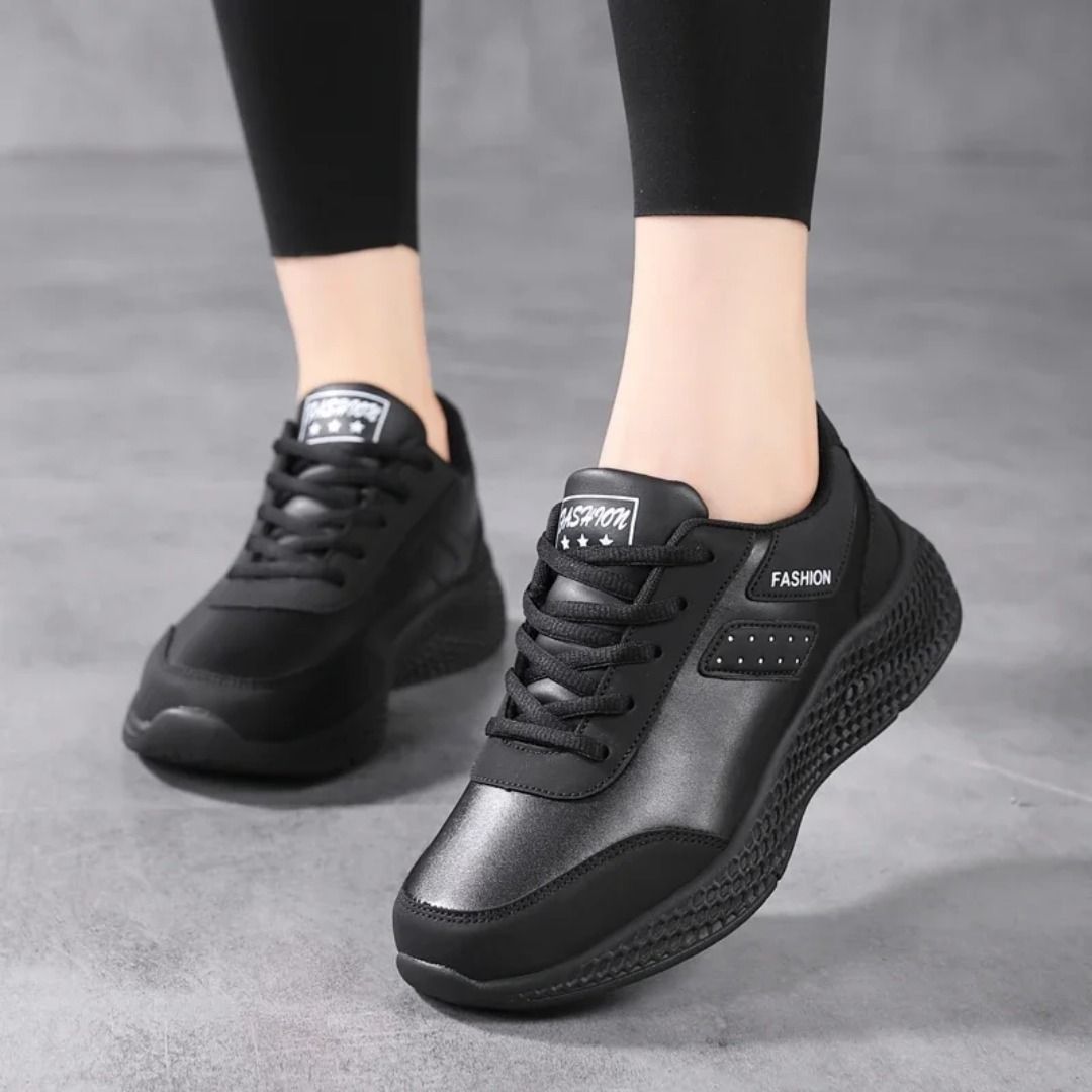 Womens black leather running shoes hot sale
