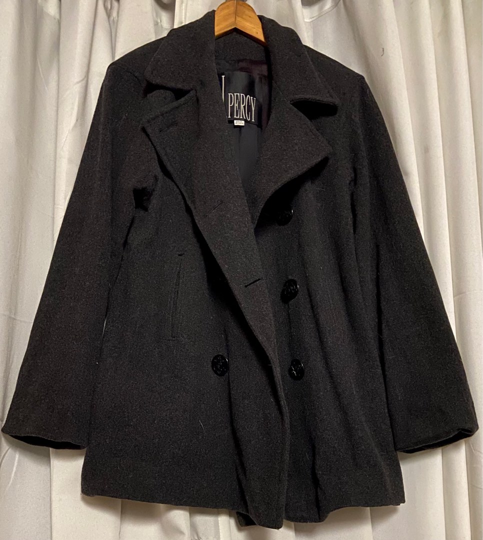 J.PERCY Dark Grey 100 Merino Wool Double Breasted PeaCoat Jacket Women s Fashion Coats Jackets and Outerwear on Carousell