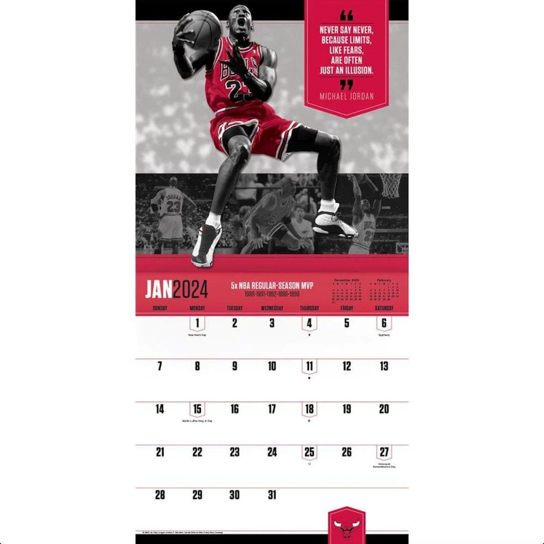 Kalender NBA 2024 Michael Jordan Chicago Bulls 16 Month Upper Deck