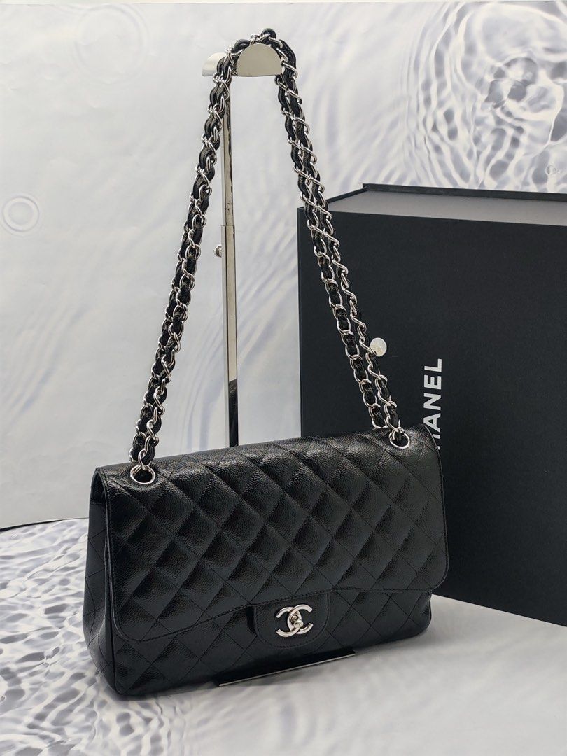 Chanel black purse with silver chain shop