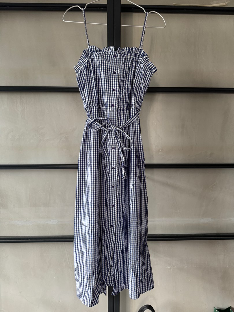 Mango Blue Gingham Midi Dress