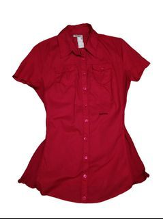 Miss Sixty miss60 red button down blouse top office siren