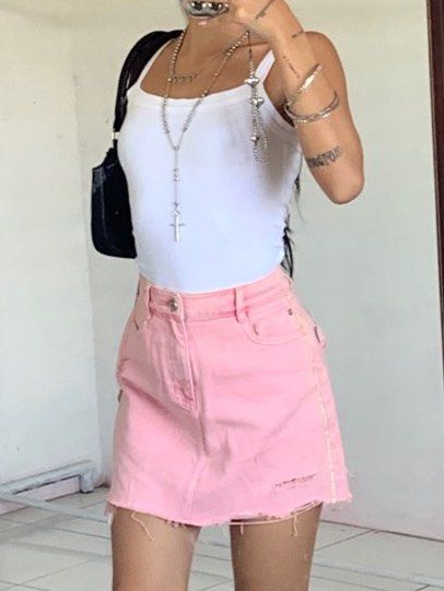 Pink denim new arrivals skirt 60