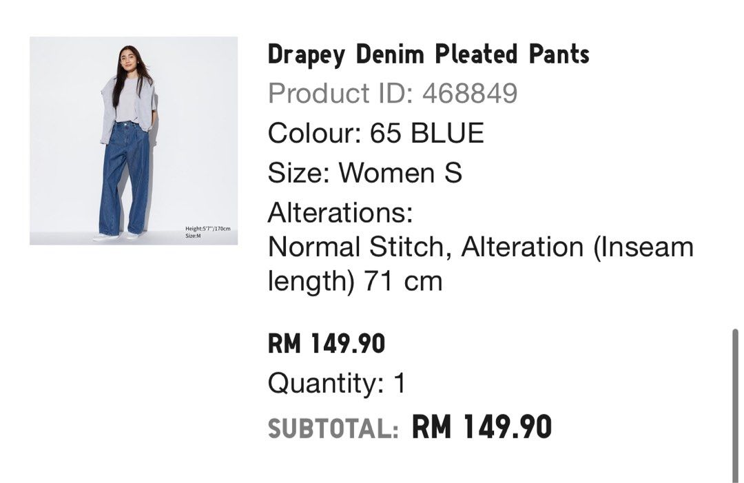 DRAPEY DENIM PLEATED PANTS