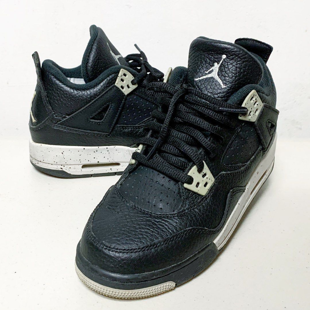 NIKE AIR JORDAN 4 RETRO BG GS AJ4 OREO 潑漆潑墨荔枝皮女鞋黑灰配色  