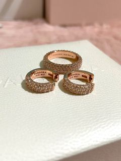 Pandora 2 lines pave rose gold ring & earrings set