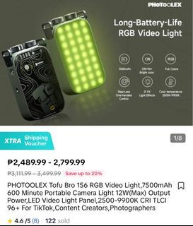 PHOTOOLEX Tofu Bro 156 RGB Video Light,7500mAh 600 Minute Portable Camera Light 12W(Max) Output Power,LED Video Light Panel,2500-9900K CRI TLCI 96+ For TikTok,Content Creators,Photographers