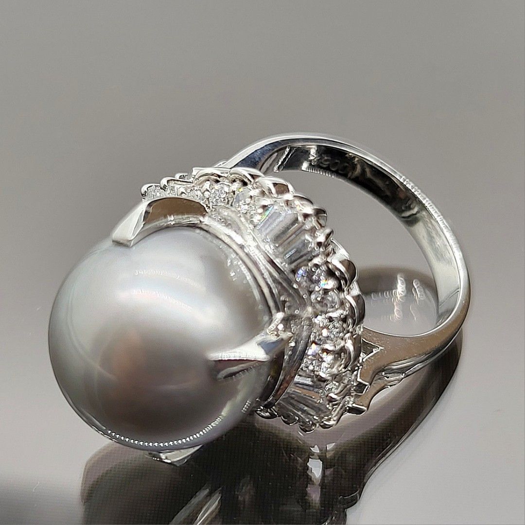 PT900 12.5mm South Sea Pearl Diamond Ring W Cert Women s Fashion Jewelry Organisers Rings on Carousell