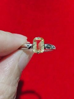 S925 Citrine Stone Emerald Cut Ring